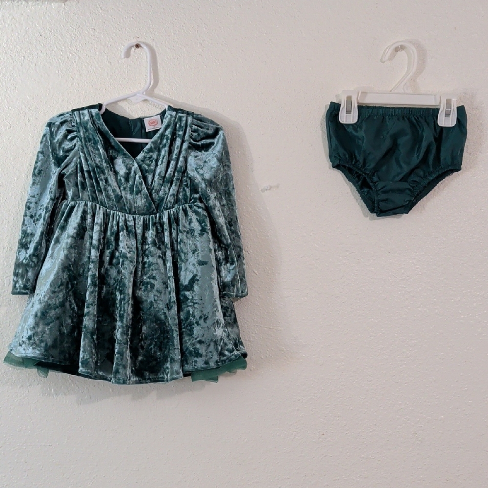 18mTeal Velvet Baby Dress